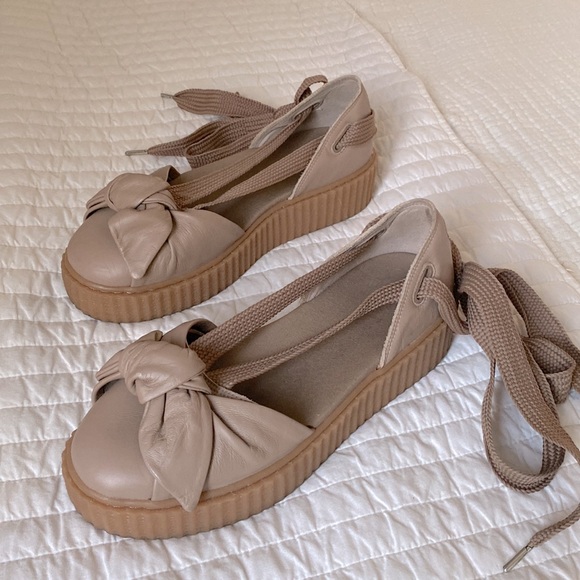 Creeper Platform Sandals with bow by Fenty Oatmeal Tan Size 9 - Picture 4 of 7
